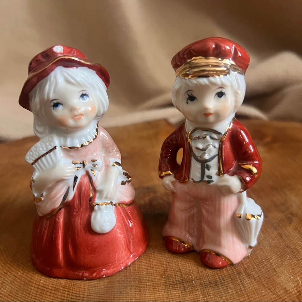 Vintage porcelain boy and girl set - gold accents